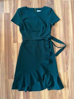 Calvin Klein Womens Ruffle Hem Belted Dress